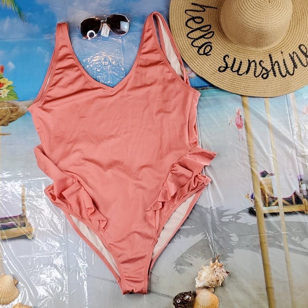 Something Navy Frill One Piece Swimsuit Coral L